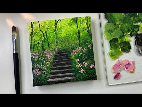 Landscape painting/ acrylic painting tutorial/ acrylic painting for beginners tutorial/forest stair