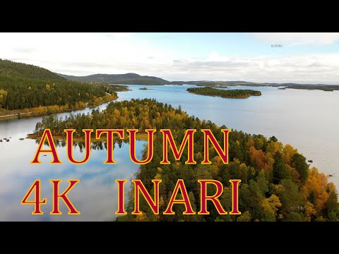 Autumn colors Inari Karhunpesäkivi 4K Finland Aerial scenery