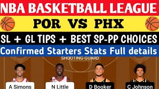 por vs phx | por vs phx dream11 prediction | por vs phx dream 11 team | basketball prediction today