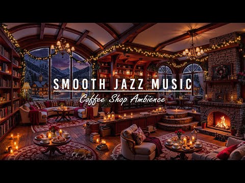 Jazz Relaxing Music ~ Cozy Winter Coffee Shop Ambience ⛄ Smooth Jazz Music with Crackling Fireplace