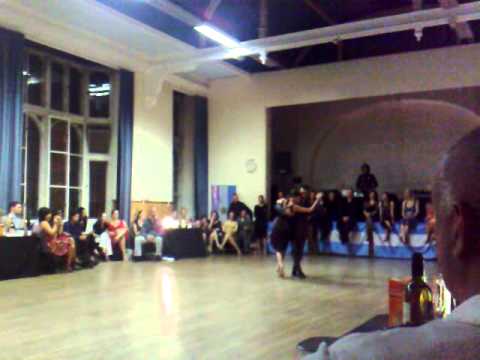  Andrea Misse  and  Javier Rodriguez  are  dancing  to  the  milonga  "  Milonga, Vieja Milonga  "