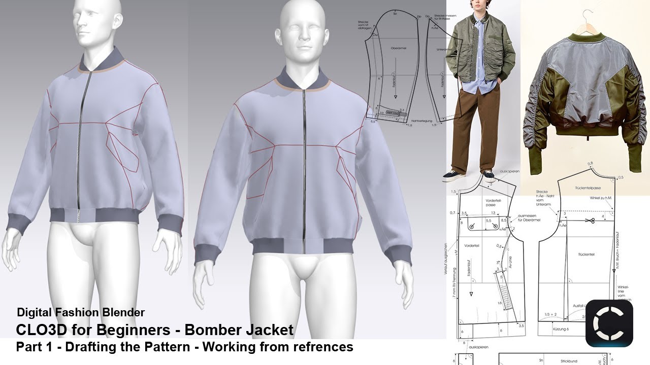 CLO3D For Beginners - Making a Bomber Jacket - Pattern Drafting from References - Base Pattern