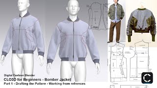 CLO3D For Beginners - Making a Bomber Jacket - Pattern Drafting from References - Base Pattern