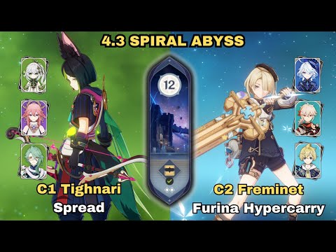 C1 Tighnari Spread & C2 Freminet Furina Hypercarry | Genshin Impact 4.3 Abyss Floor 12 9★