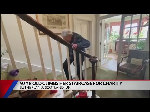 90-year-old climbs her staircase for charity