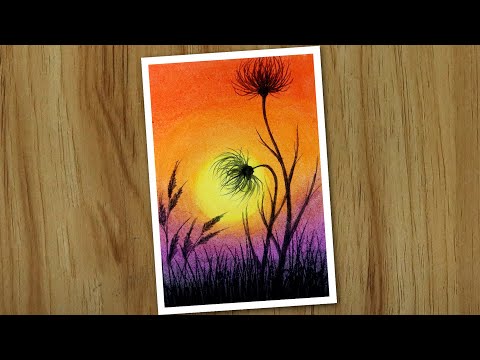 Sunset scenery painting for beginners, Easy Oil pastel drawing for beginners
