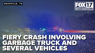 Fiery crash involving garbage truck and several vehicles closes I-40 East, 1 dead