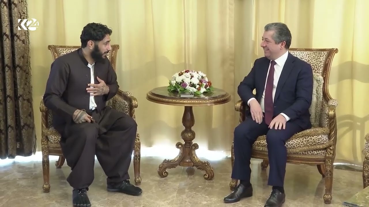 ڤیدیۆ | سەرۆکوەزیران مەسرور بارزانی پێشوازی لە پاڵەوانی کورد "نامۆ فازڵ" کرد