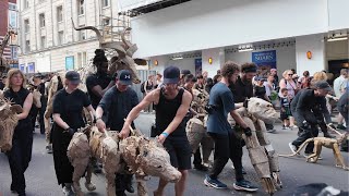 Central London Walking Tour | Life-Sized Animal Puppet Herd at the End | 4K HDR City Walk