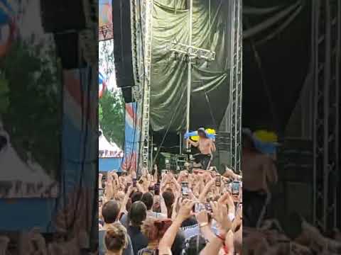 Gogol Bordelo Eugene Hutz in the crowd with Ukrainian flag (InMusic Festival)