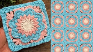 Elegant 3D Flower Crochet Square,step by step tutorial 