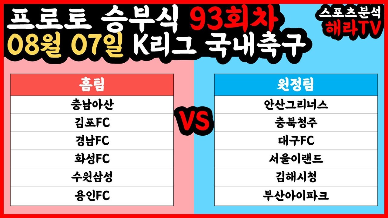 축구분석 08월 07일 K리그분석 국내축구분석 스포츠분석 승부식 승무패 프로토 토토