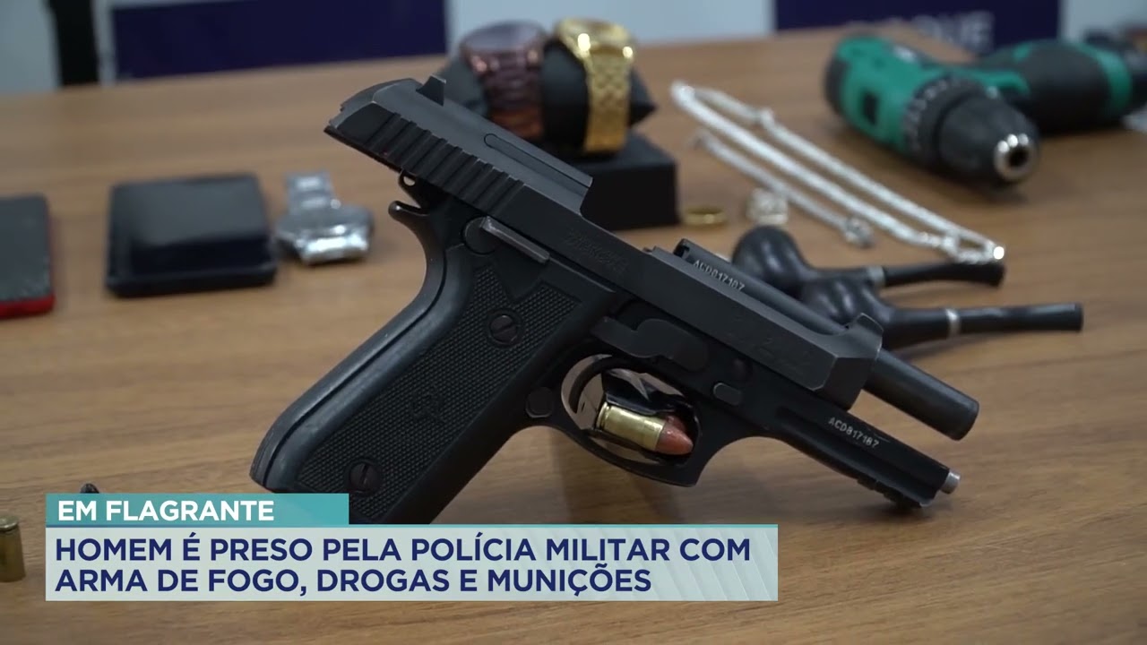 HOMEM É PRESO PELA POLÍCIA MILITAR COM ARMA DE FOGO; DROGAS E MUNIÇÕES