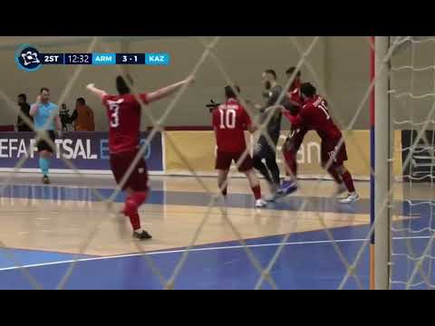 Armenia futsal goalkeeper saves AND scores goal!
