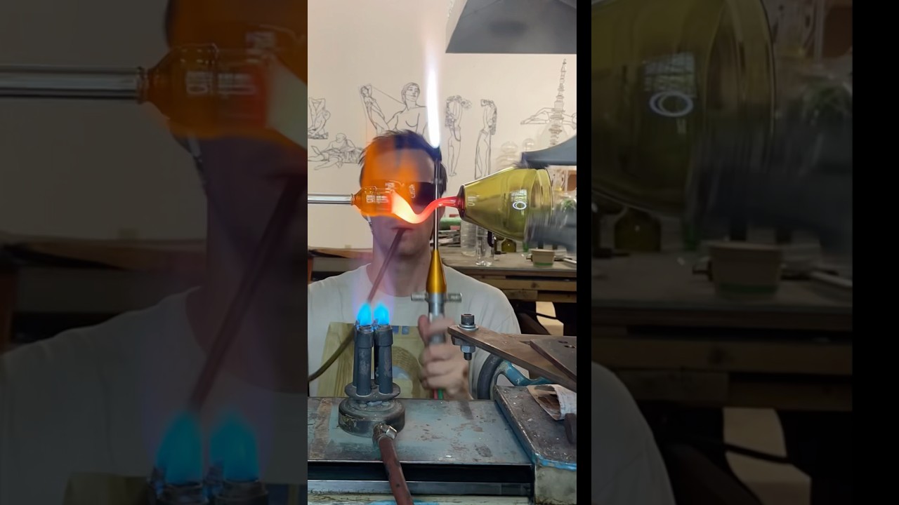 How I recycled old bottles, and turn them into goblets #recycledglass #glassblowing