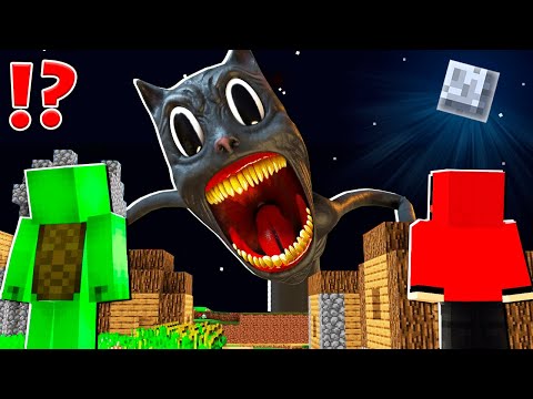 How Creepy CARTOON CAT BECAME TITAN and ATTACK JJ and MIKEY TOWN at 3:00am ? - in Minecraft Maizen
