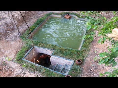 Build The Most Secret Underground Bamboo House Under Pool In Forest