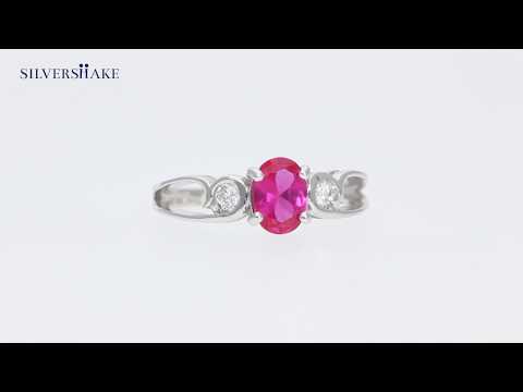 SILVERSHAKE Synthetic Ruby White Gold Plated 925 Sterling Silver Engagement Ring-RN0091462