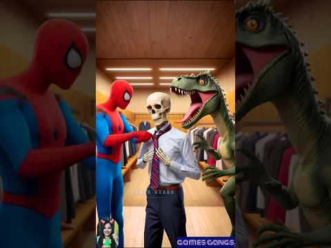 Spider-Man's Tie Disaster: Skeleton’s Neck is a Problem! 🤣 #funny #skeleton #dinospider  #spidery