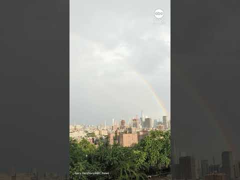 Rainbow forms over Manhattan after storm passes through