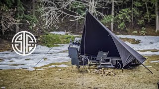 【4K】新作無骨キャンプギア試しに雪残るキャンプ場で、極厚ステーキを食す【カスタムボックス】【自作キャンプテーブル】【ブラックキャンプ】