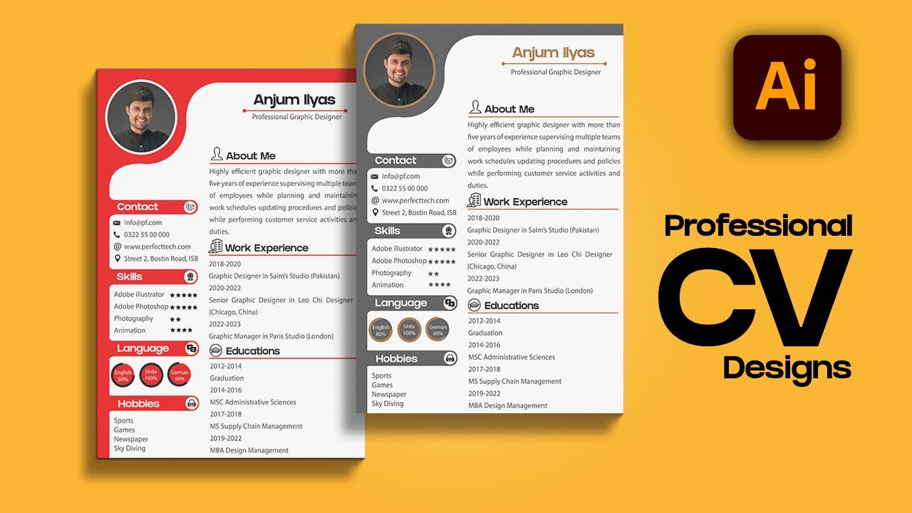 How to Design Creative and Job Wining Resume in Adobe Illustrator   CV Design