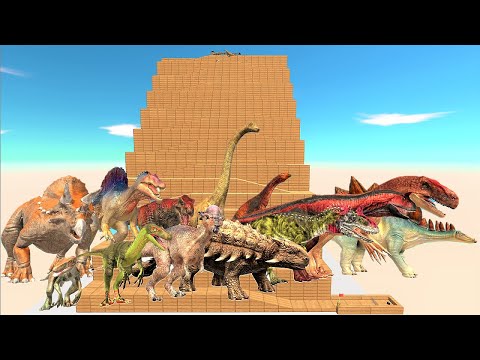 Dinosaur speed race. Zigzag mountain running down course! | Animal Revolt Battle Simulator