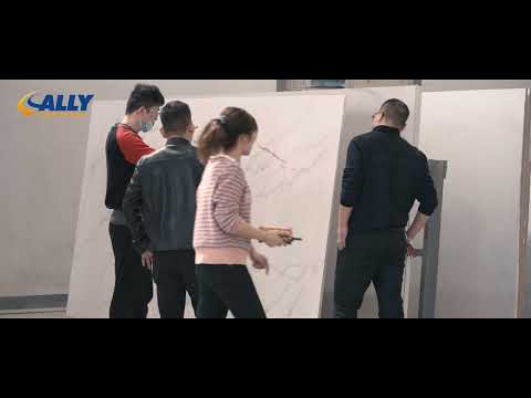 Production of Calacatta White Quartz Slabs,countertops by ALLY QUARTZ SURFACE/Manufacturing Process