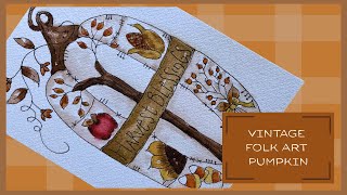 Vintage Folk Art Pumpkin | Easy Watercolor Painting