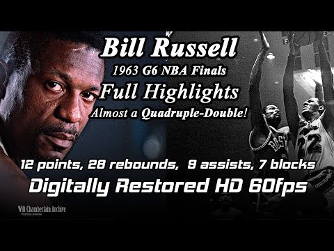 Bill Russell (Digitally Restored 60fps). 1963 NBA Finals G6 Full Highlights (12pts, 28reb, 9a, 7b)