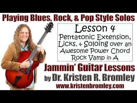 Minor Pentatonic Extension, Licks, and Soloing on a Power Chord Rock Vamp in A - Soloing Lesson 4
