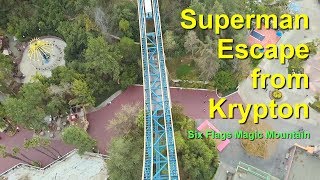 Six Flags Magic Mountain Superman Escape from Krypton Roller Coaster On Ride Front Row HD POV