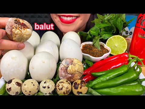 ASMR BALUT DUCK EGGS EMBRYO, QUAIL EGGS, CHILLI, V  CORIANDER MASSIVE Mukbang Eating Sounds