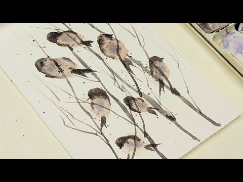 How to Paint Watercolour Birds with Thumb Impressions | Watercolor Birds Tutorial 