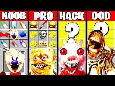Minecraft Battle: HORROR GAMES CRAFTING CHALLENGE - NOOB vs PRO vs HACKER vs GOD ~ Funny Animation