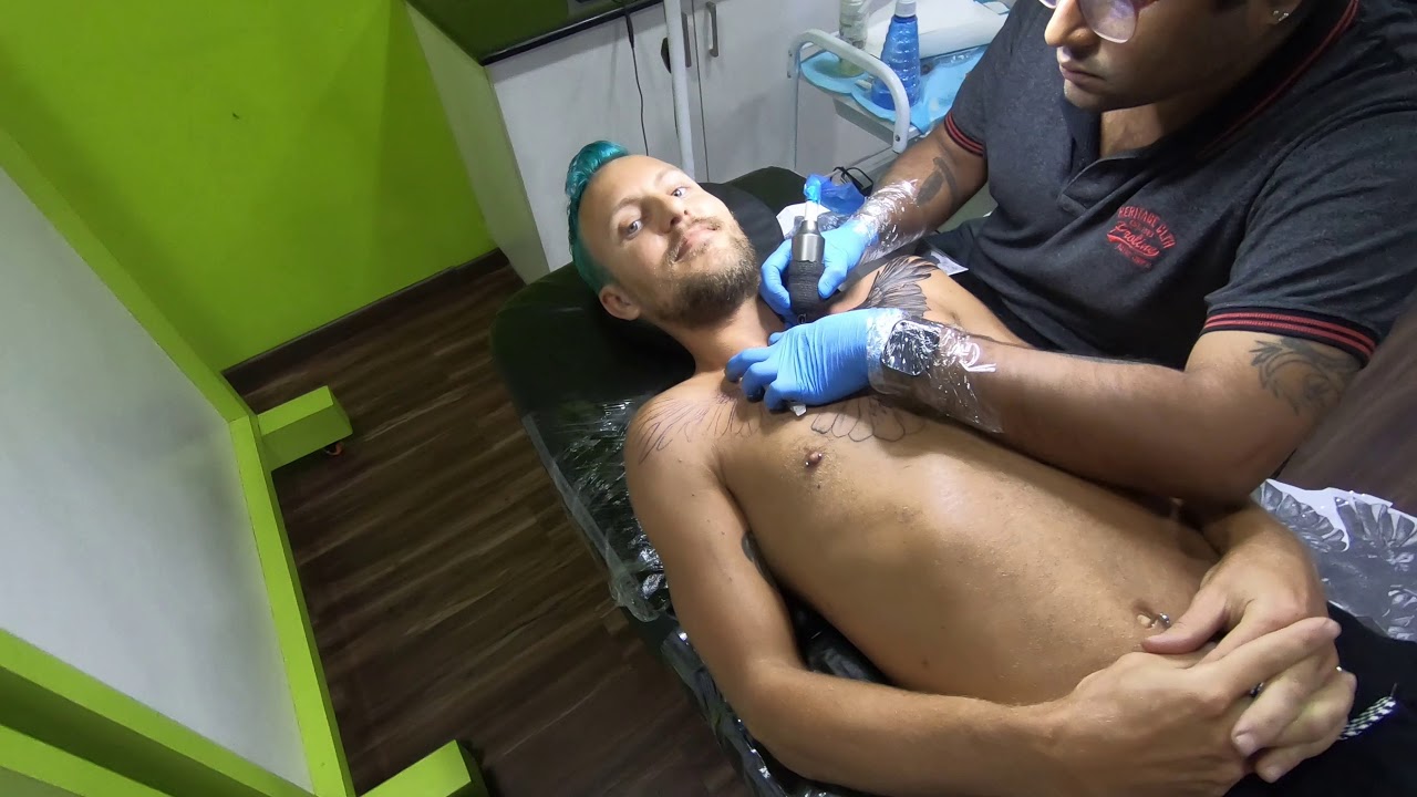 Getting A Huge Crow Chest Tattoo done at Inkpulse Tattoos & Body Piercings at Chennai, India