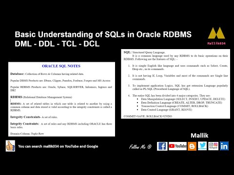 Basic Understanding of SQLs in Oracle RDBMS DML DDL TCL DCL