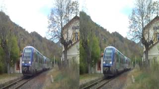 preview picture of video 'Fin Plan Rail 2009/13 : Arrivée du 1er TER Auvergne à Alleyras 09/11/2013 3D'