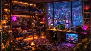 Rainy Window Retro Lofi 90s 🌧️ Cozy Loft Study Beats for Reading, Deep Focus and Late-Night Calm