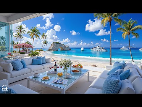 Elegant Morning Jazz at Luxurious Beachfront Villa 🌊 Happy Bossa Nova & Ocean Waves for Uplifting