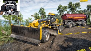 CAT 120M Motor Grader - Struggle in Muddy Terrain With Oil Tank | SnowRunner | Logitech G29 Gameplay