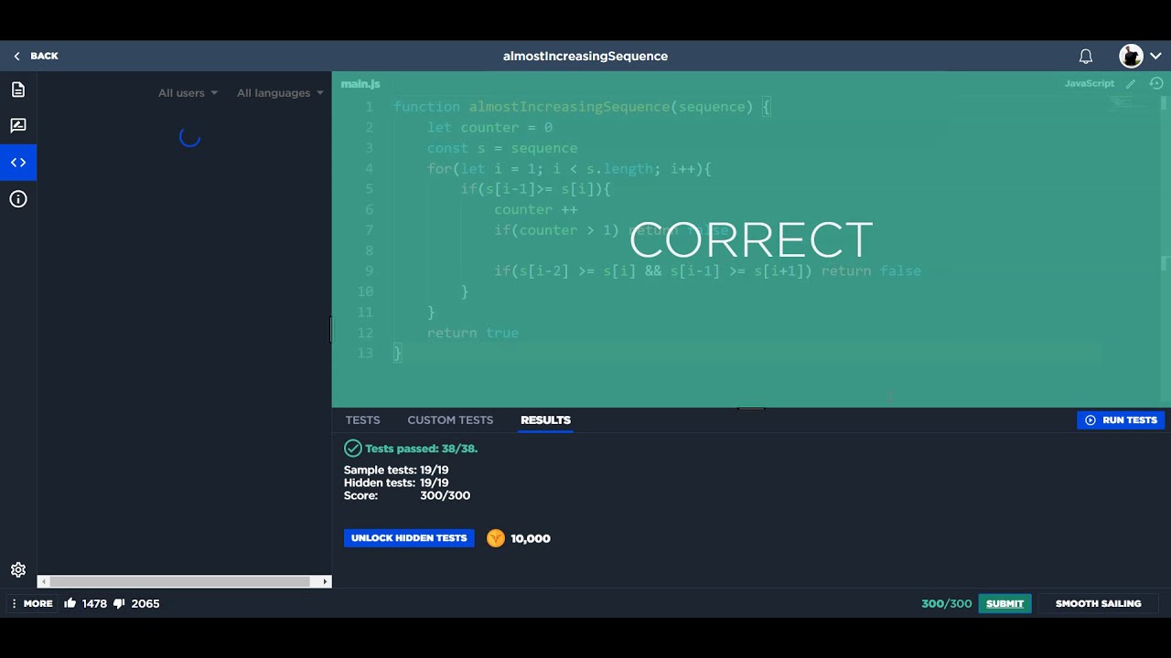 Code Signal - Almost Increasing Sequence - Javascript