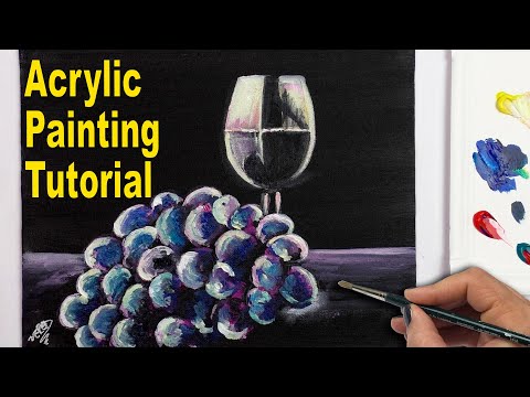 Acrylic Painting | How to paint a GLASS of WINE & GRAPES | Painting Tutorial