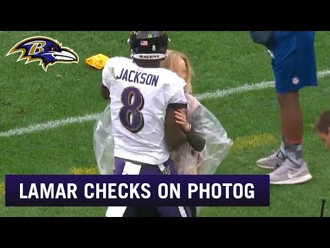 Lamar Jackson Checks On Photographer | Baltimore Ravens
