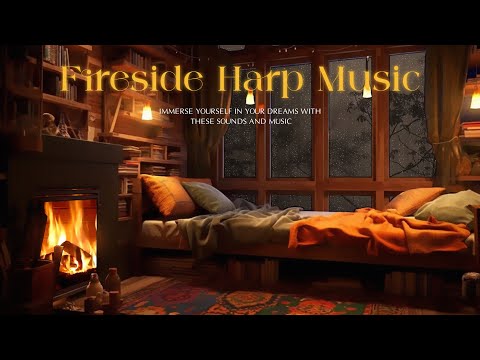Fireside Harp Music | Medieval Tavern Ambience for Sleep🌛, Relaxation, Study 😌🙌🔥 Relaxing Music ASMR