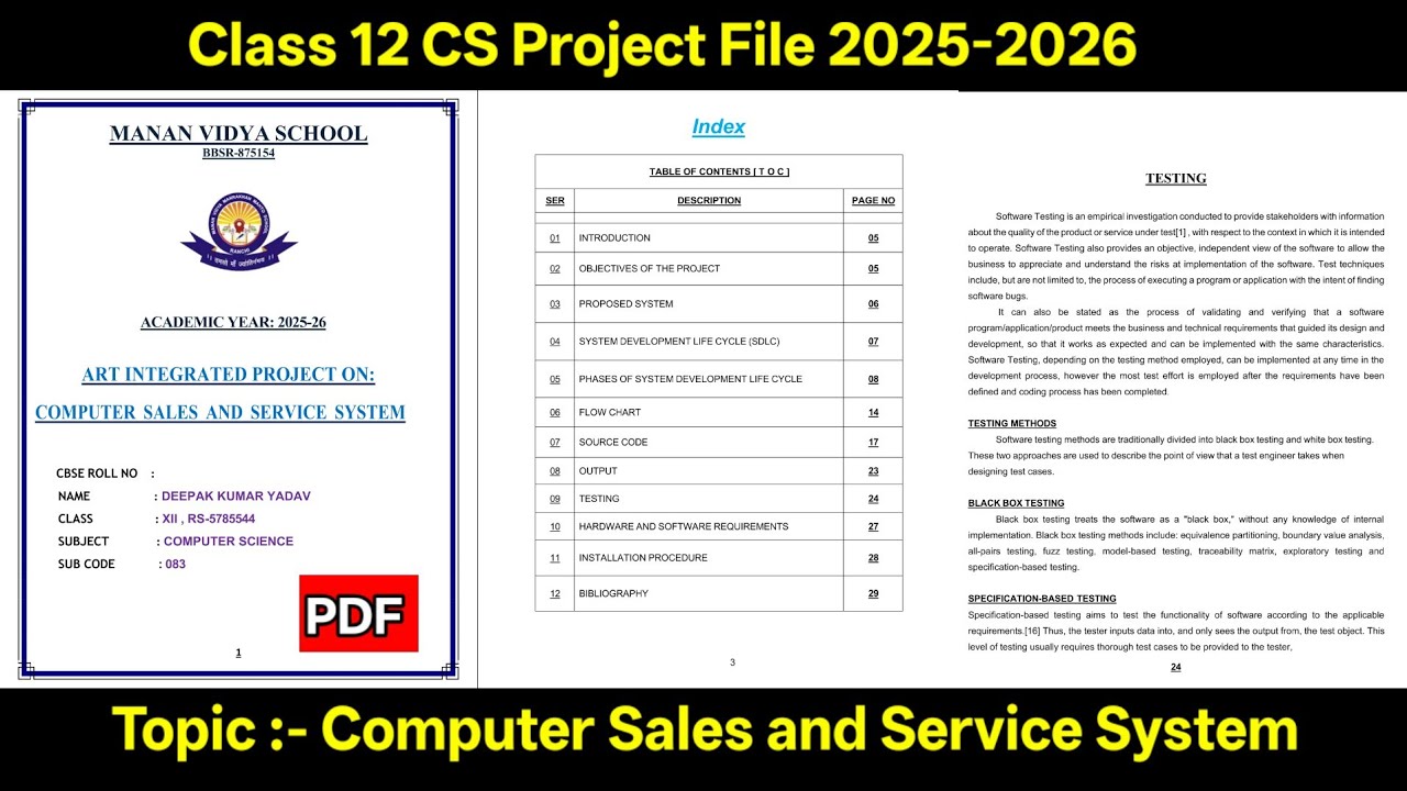 Class 12 Computer Science Project File | Computer Sales and Service System | With PDF | 2025-26
