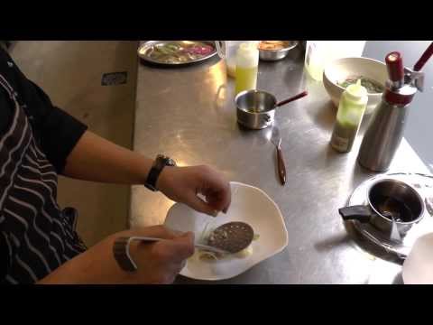 Dave De Belder prepares a starter with octopus and mussels