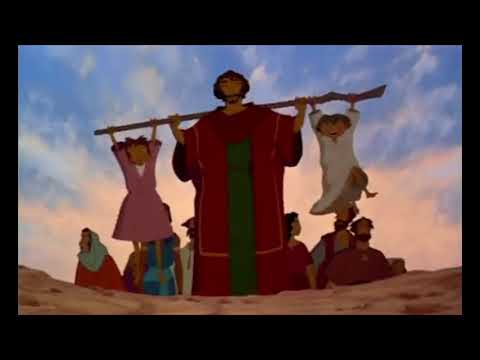 The Prince of Egypt trailer still: Moses and Rameses face each other as the Nile glows