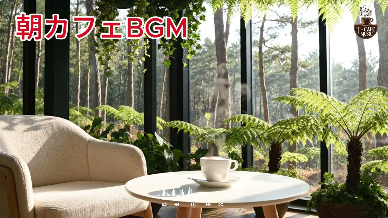朝露がきらめく静かな時間に、コーヒーの温もりとともにゆったりと流れるジャズボサが心を満たすカフェの朝