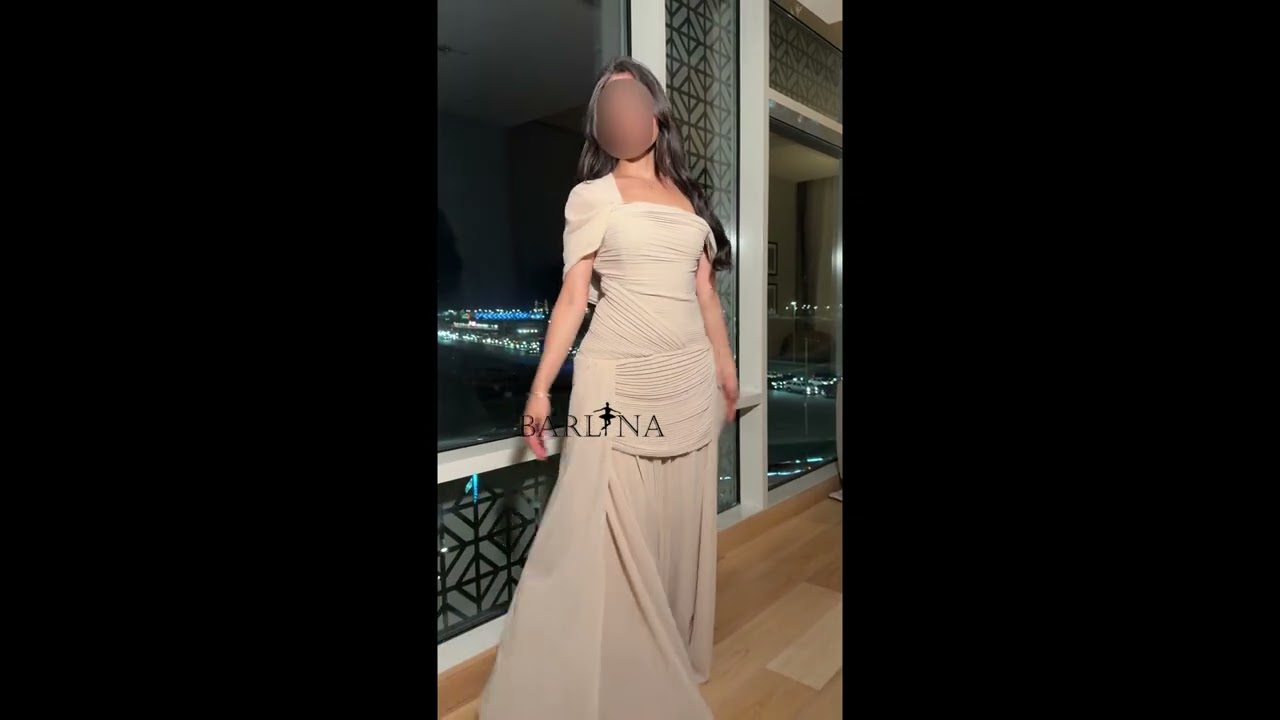 Soft beige dress with draped layers - XXL